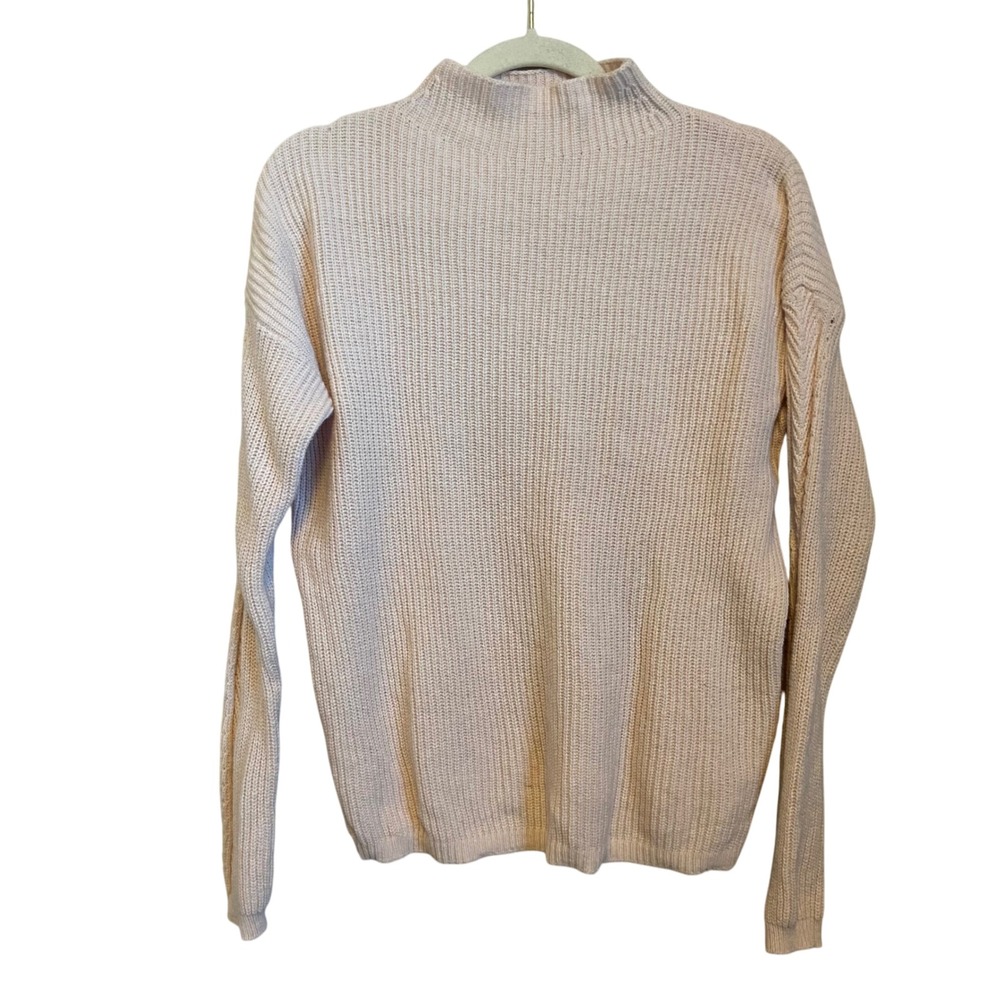 White + Warren Pink Knit Mock Neck Pullover Sweater Merino Wool Blend Size XS